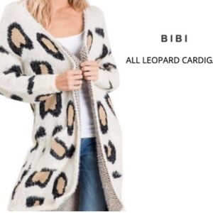 BiBi Women's Leopard Print Cardigan - Cream and Black